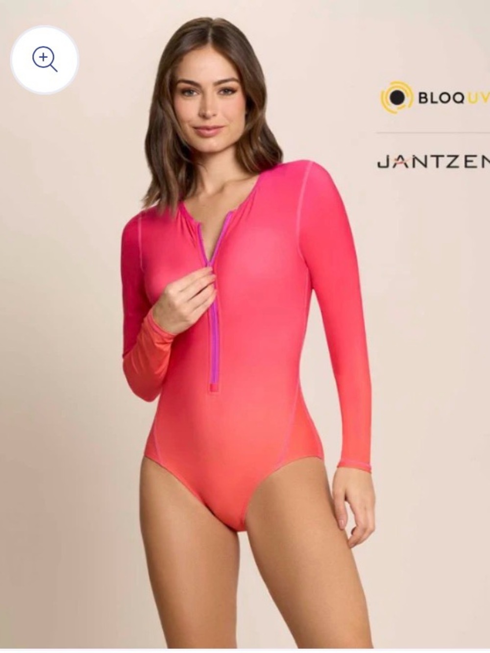 NWOT BloqUV x Jantzen Pink to Coral Ombre Long-Sleeve One-Piece Swimsuit